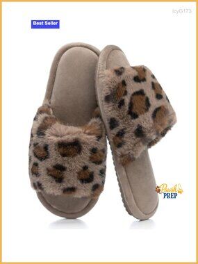 Faux Fur Open Toe Memory Foam House Slippers Animal Print